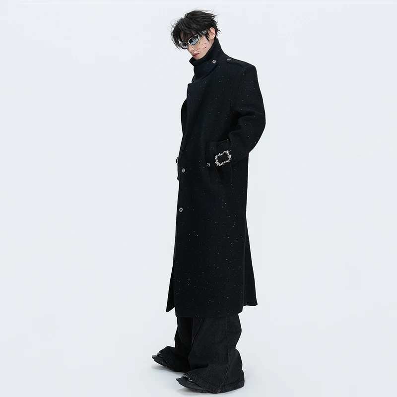 LUZHEN 2026 New Back Sequin Pearl Decorate Luxury Elegant Temperament Woolen Trench Coat Men Fashion Knee-length Clothes JY6161