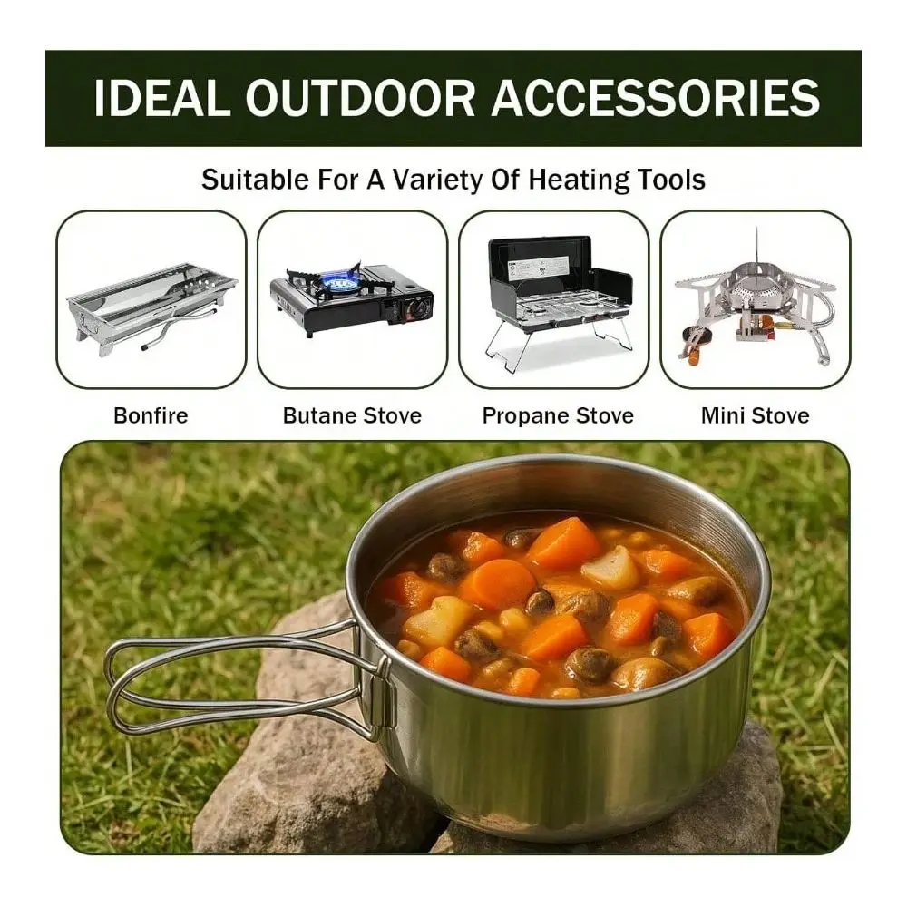 

Stainless Steel Camping Cookware Set, Lightweight Compact Camping Pots Pans Set With Cups Plates Forks Knives Spoons Backpackin