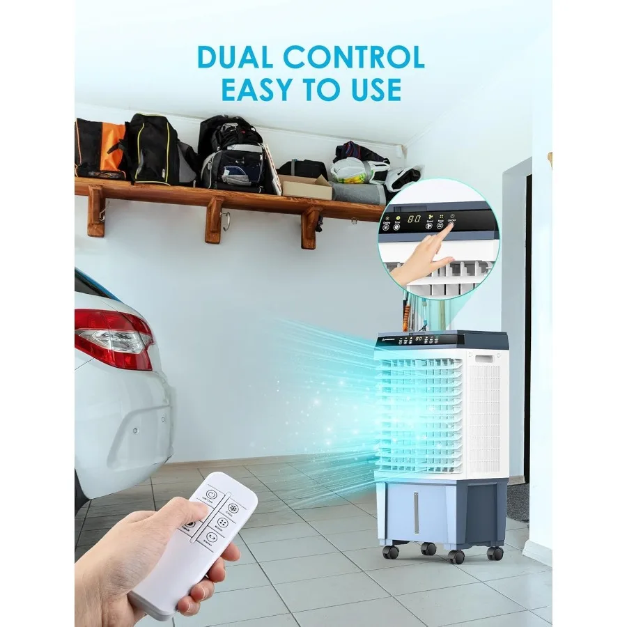 مبرد هواء تبخيري 1800 CFM مع 6 صناديق ثلج وخزان مياه سعة 5.3 جالون لأداء التبريد الممتد 110 Au