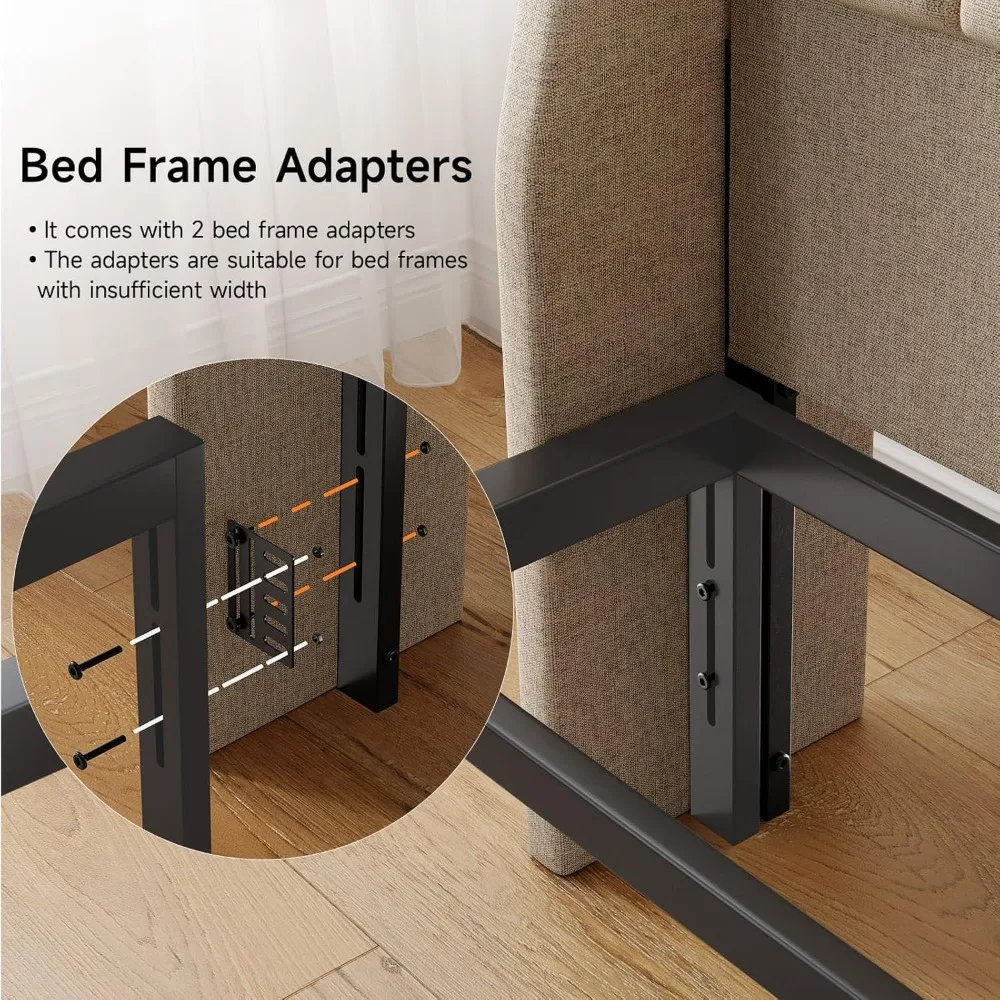 Queen Size Upholstered Headboard with Charging Station and Linen Wingback Headboard with Storage Pockets