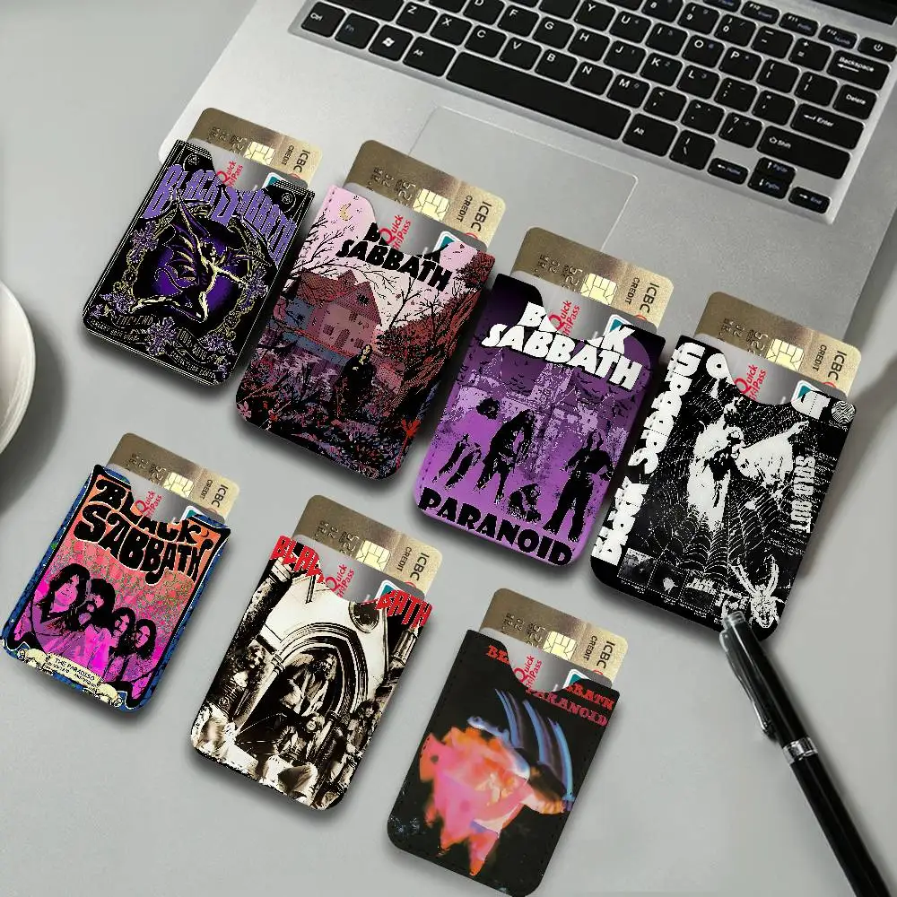 Black Sabbath Heavy Metal Band Lightweight Leather Card Holder Palm Pattern Protective Cover for Bus Card ID Card Compact Size