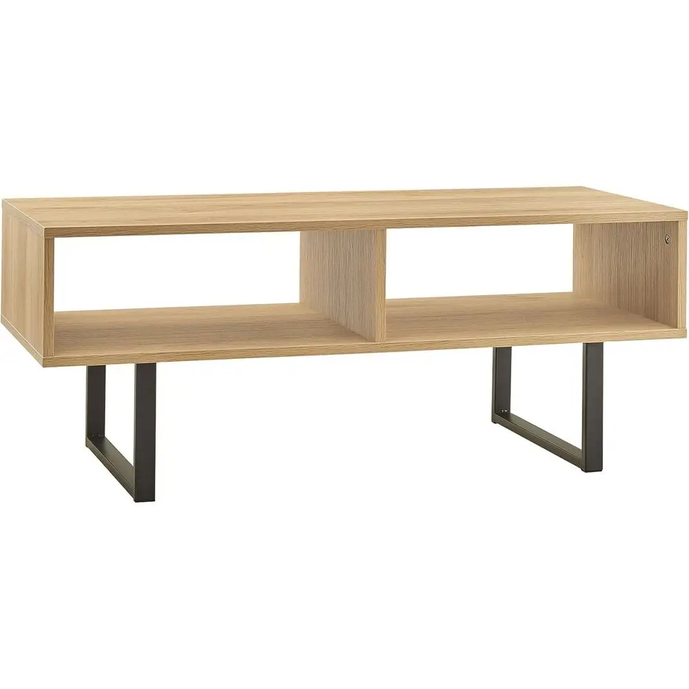 

Natural Wooden Coffee Table with Storage Shelves, 1311 Model
