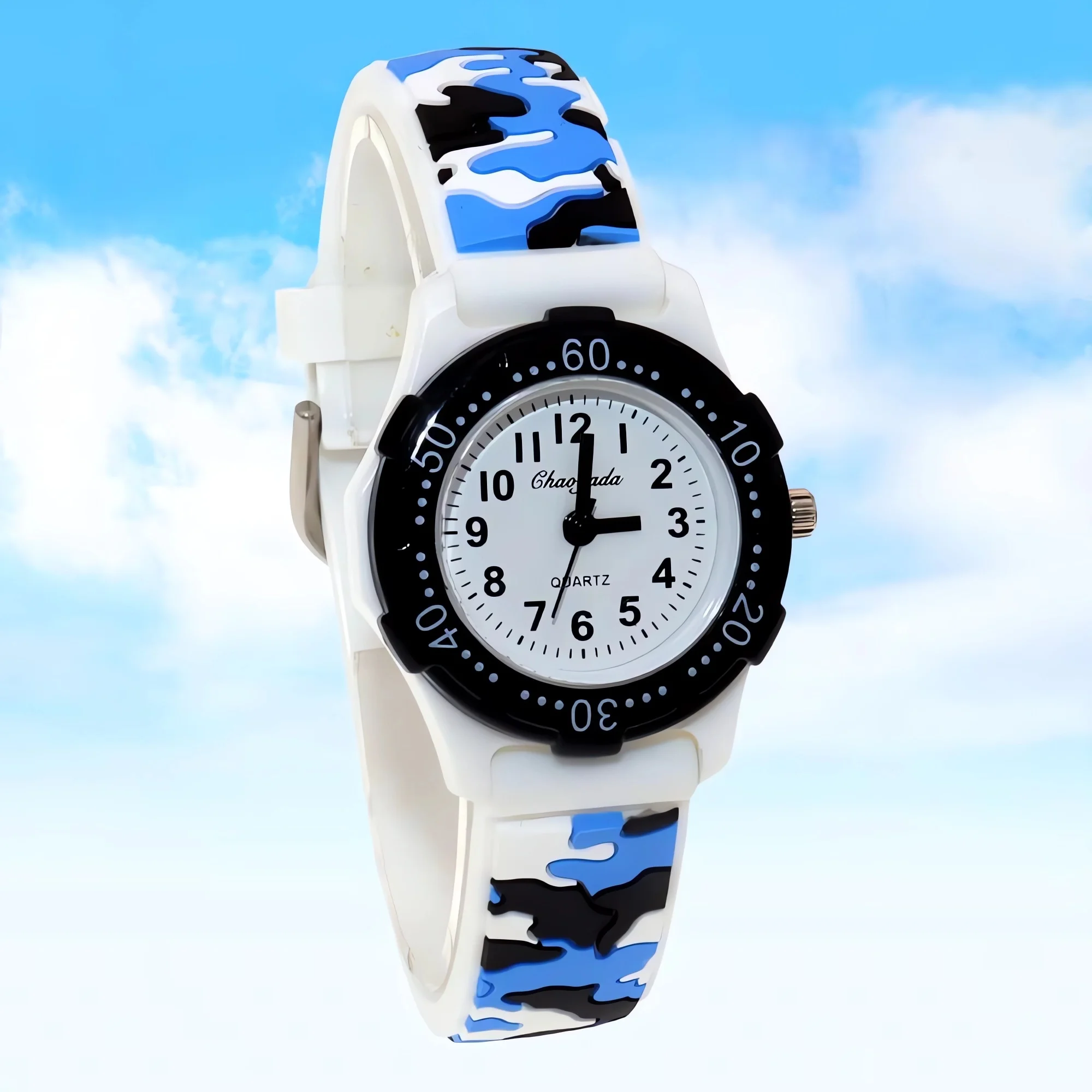 Kids Camouflage Quartz Watch Digital Waterproof Wristwatch with Silicone Strap for Boys & Girls Cool Student Clock Design