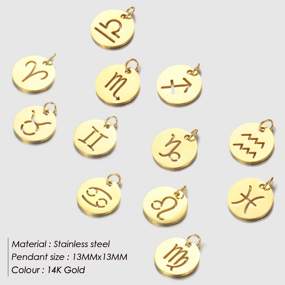 eManco Diy Stainless Steel 12 Zodiac Sign Glossy Openwork Charm for Making Jewellery Design Bracelets