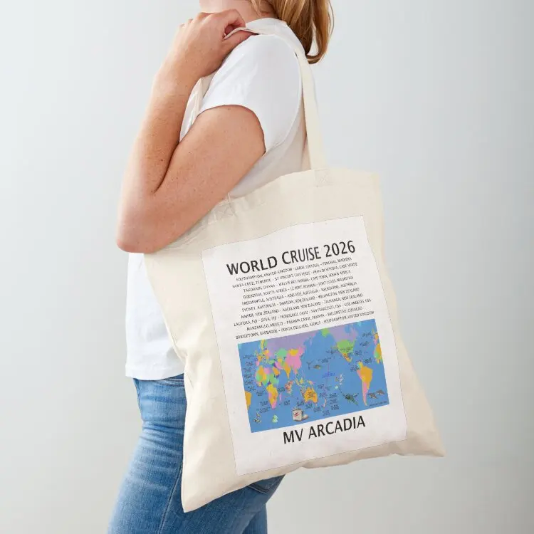 

P@O 2026 J601 WORLD CRUISE FULLY ILLUSTRATED ROUTE MAP Tote Bag shopping trolley bag eco pack Big bag