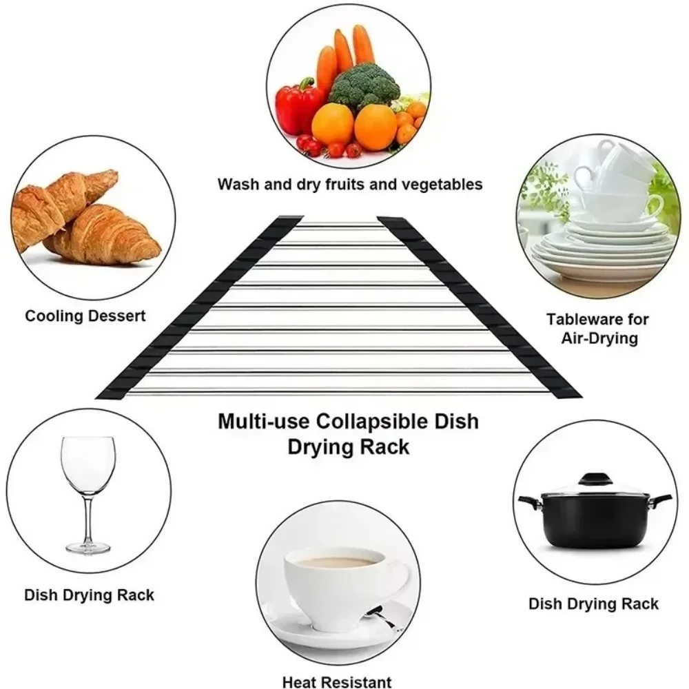 Roll Up Triangle Dish Drying Rack Foldable Stainless Steel Kitchen Sink Organizer Corner Sponge Rag Holder