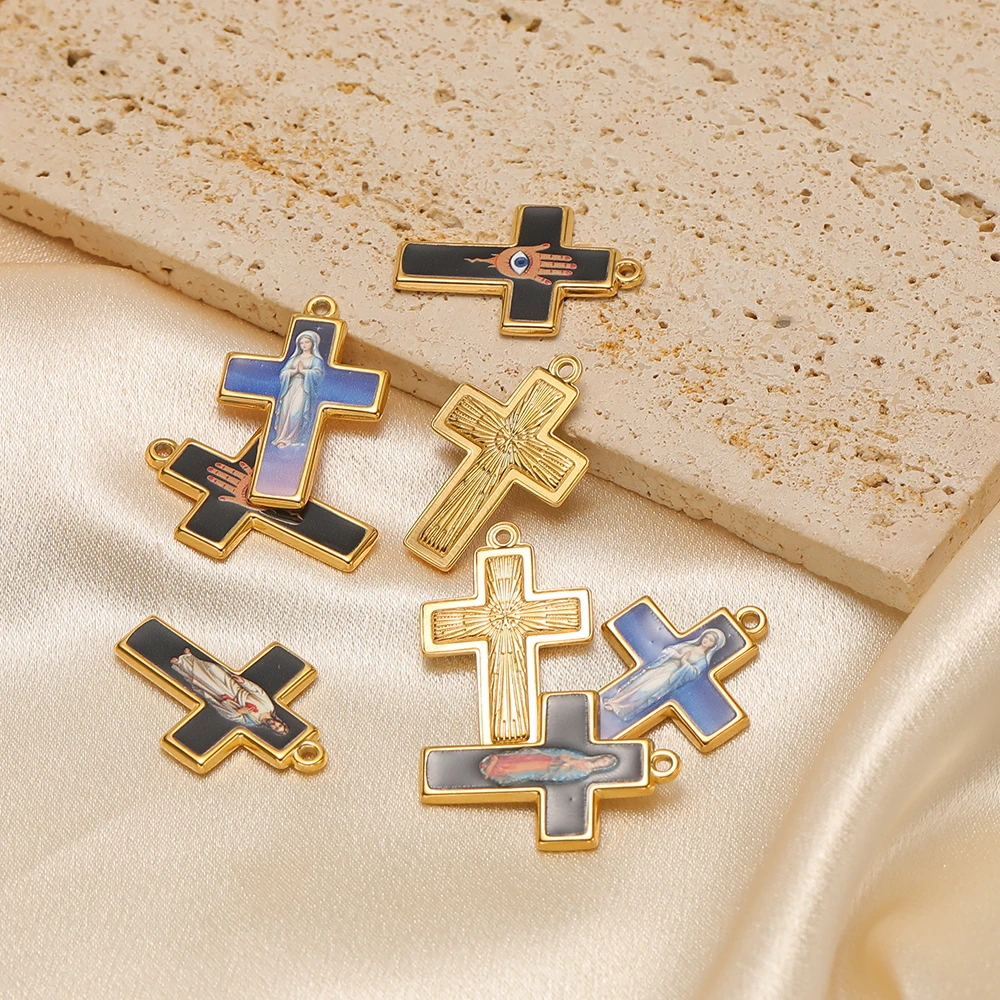 4 Stück Gold Edelstahl Emaille Kreuz Anhänger für DIY Religiösen Schmuck, Ohrringe, Halsketten, Anhänger, Armbänder, Accessoires – Detail 3