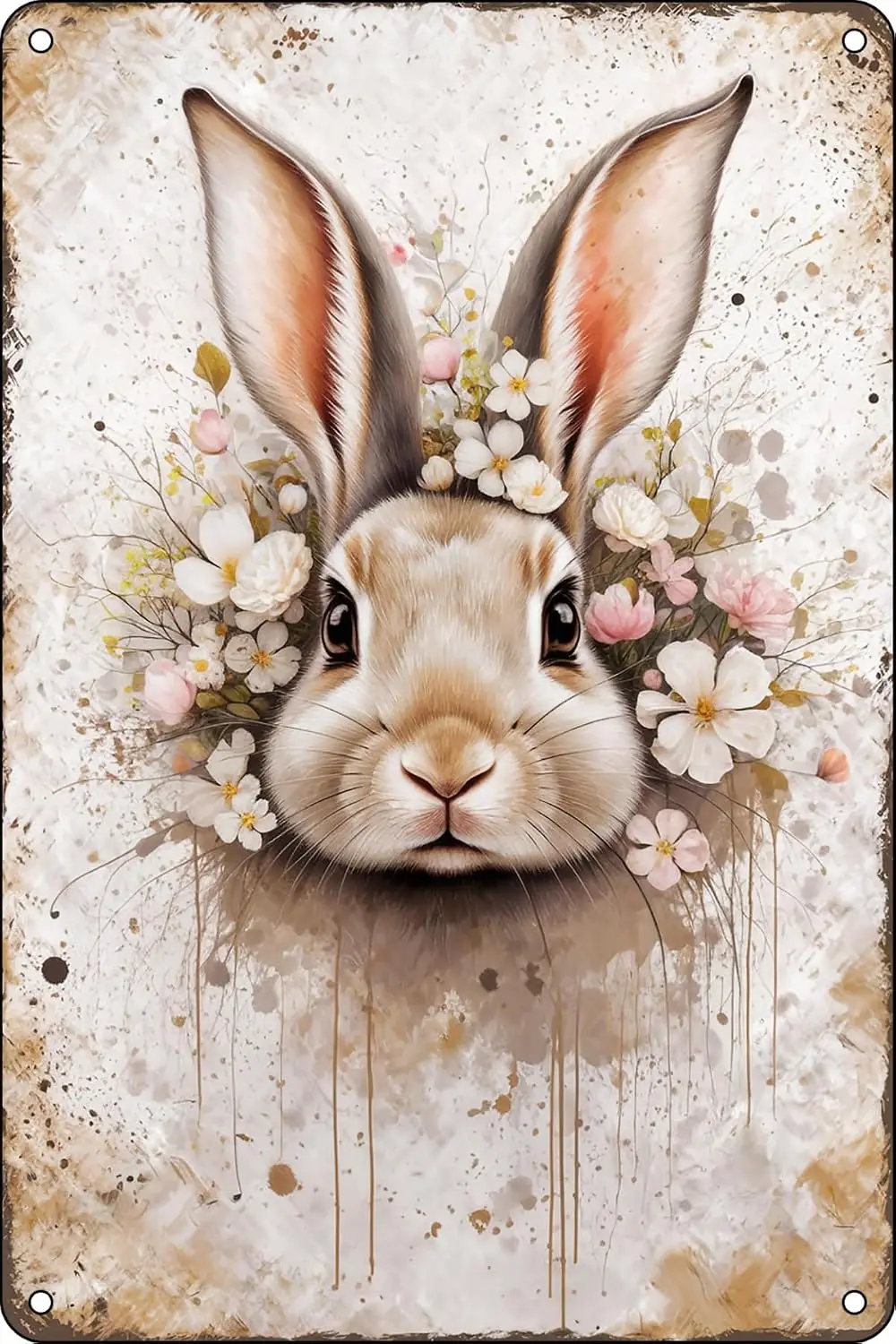Vintage Welcome Rabbit Easter Watercolor Metal Tin Signs Wall Art for Spring Backyard Garage Man Cave Shed Office Craft Roo sign