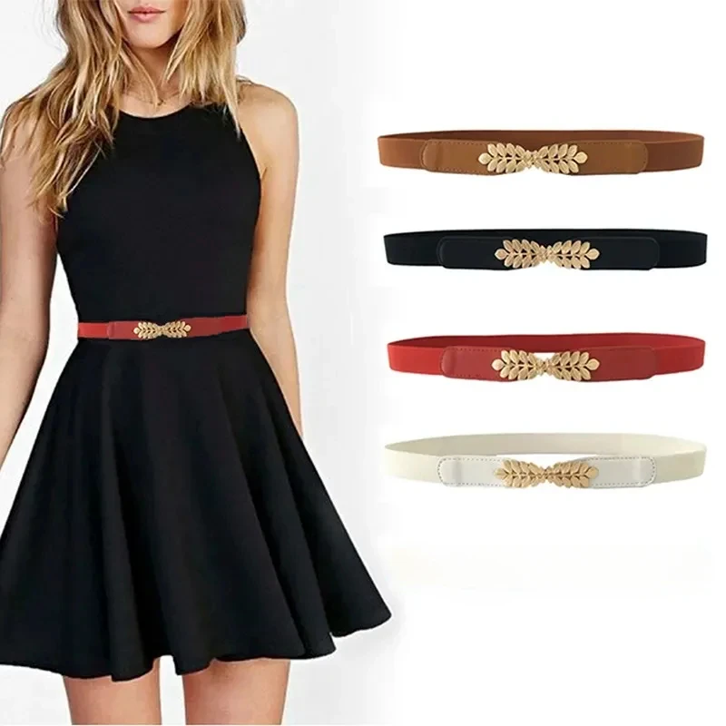 

Fashion Women PU Black White Waist Band Thin Elastic Waist Belt Dress Apparel Accessories Cinturon Mujer Hot Sale