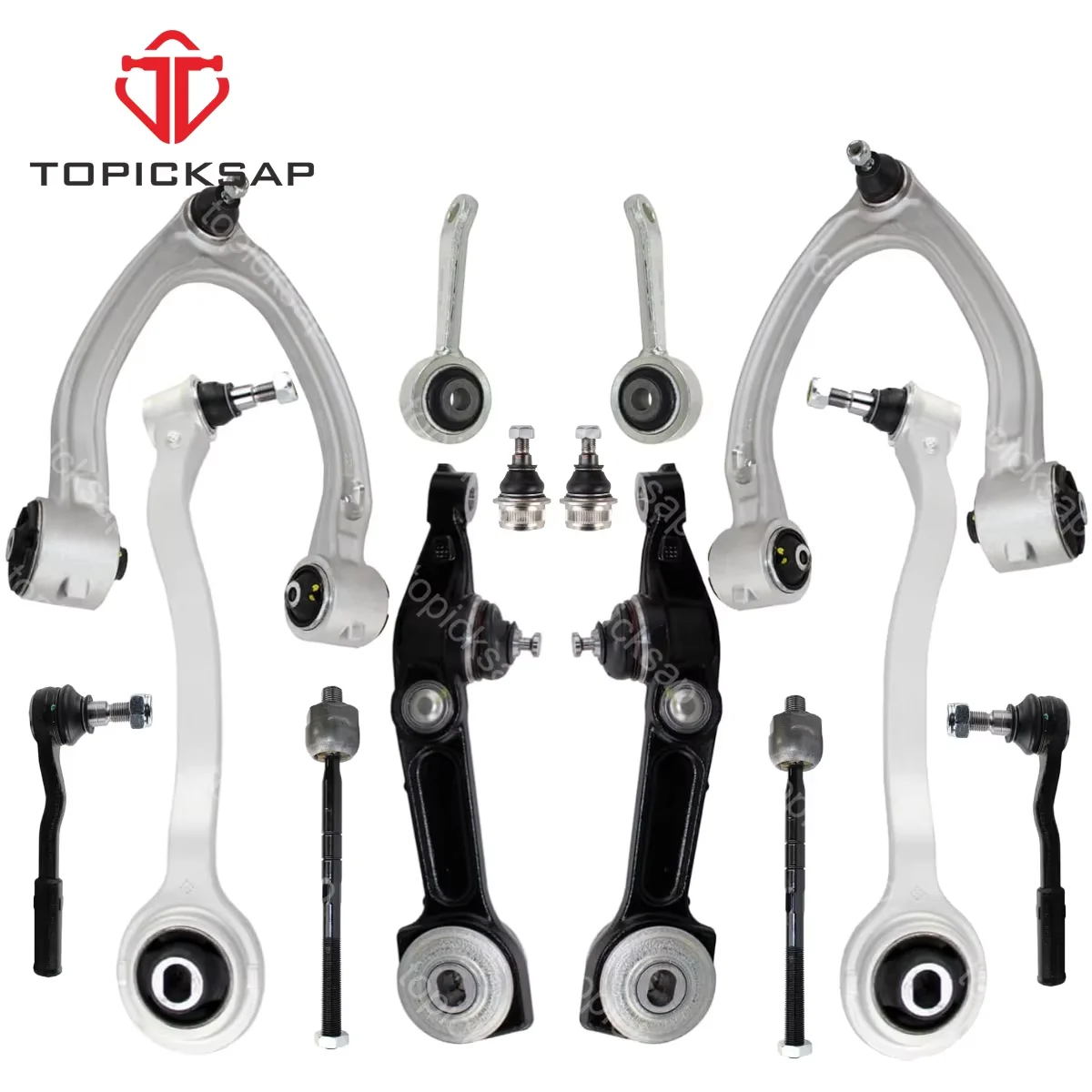 TOPICKSAP 14Pcs Front Upper Lower Control Arm Ball Joint Stabilizer Link Tie Rod Kits for Mercedes-Benz W220 S350 S400 1998-2005