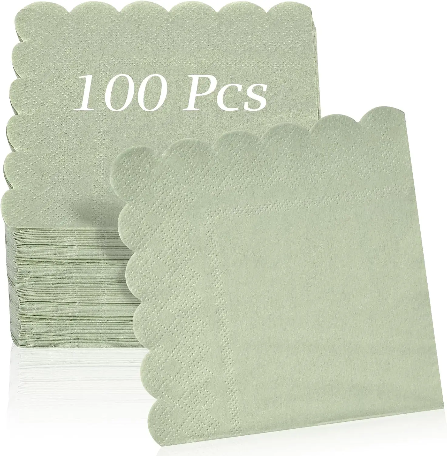 

100Pcs Cocktail Napkins 2-Ply Scalloped Folded 5x5Inch Disposable Dessert Beverage Napkin for Home Wedding Table Party Supplies