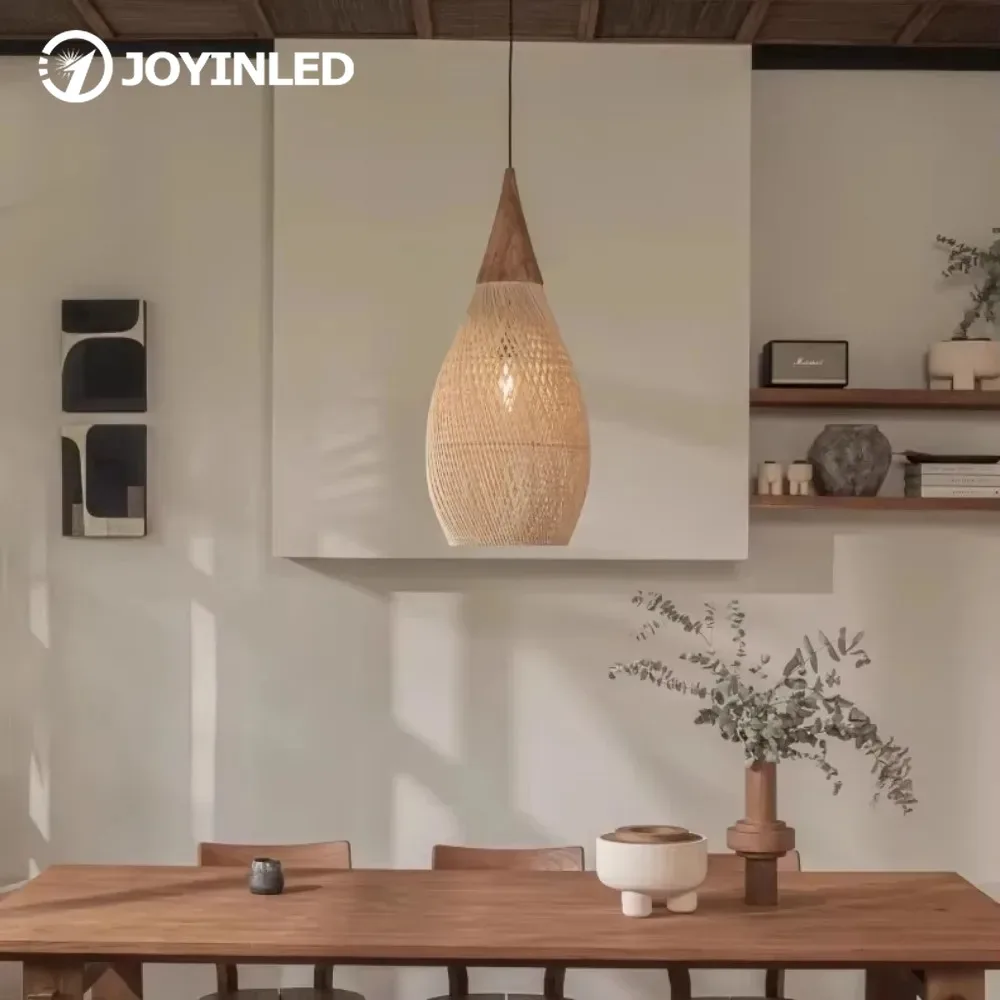 JOYINLED Rattan Pendant Real Natural Rustic Vintage Hand Woven Rattan Pendant Light for Home Hotel Restaurant Lights
