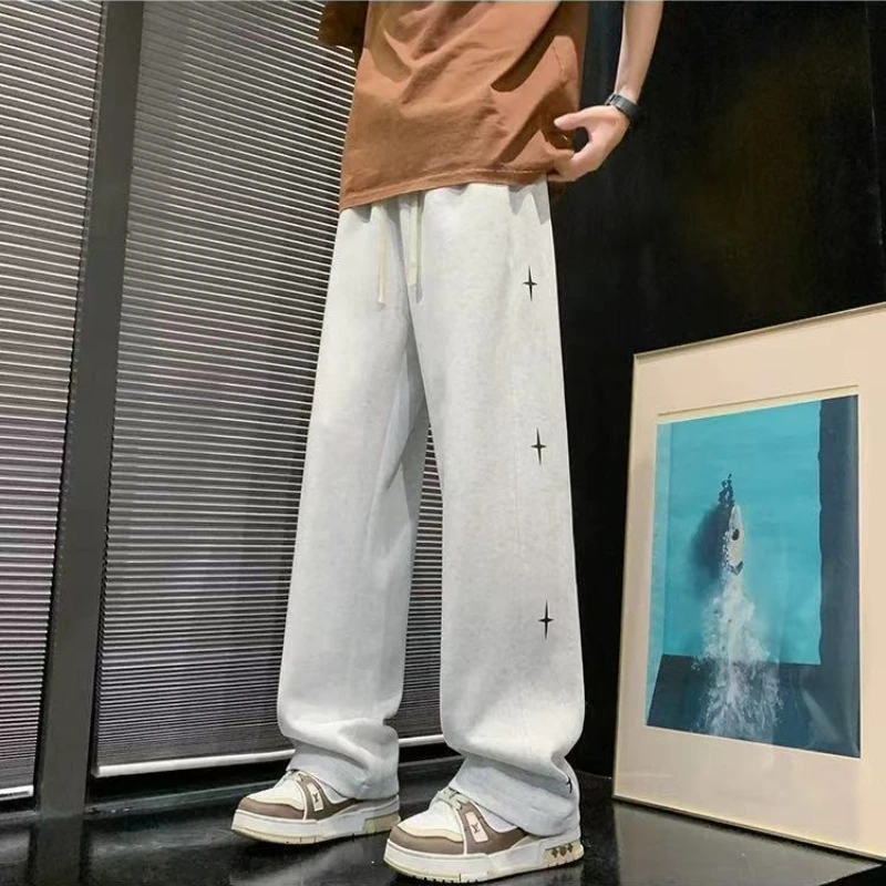 Trendy Star Pattern Jogger Pants Thick Fleece Lining Relaxed Modern Fit Autumn Winter Sports Casual Trousers for Men​