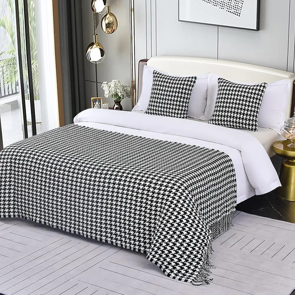 

Роскошное вязаное покрывало с кисточками для кровати, эксклюзивное для отелей и загородных домов, популярное клетчатое покрывало для дома, с геометрическим узором, в европейском стиле