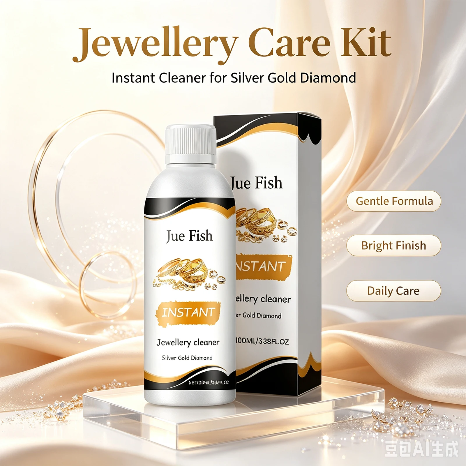 100ml Jewellery Cleaning Liquid Daily Maintenance Cleaning for Gold Silver Jewelry & Glass Surface Stain Cleansing Care Fluid