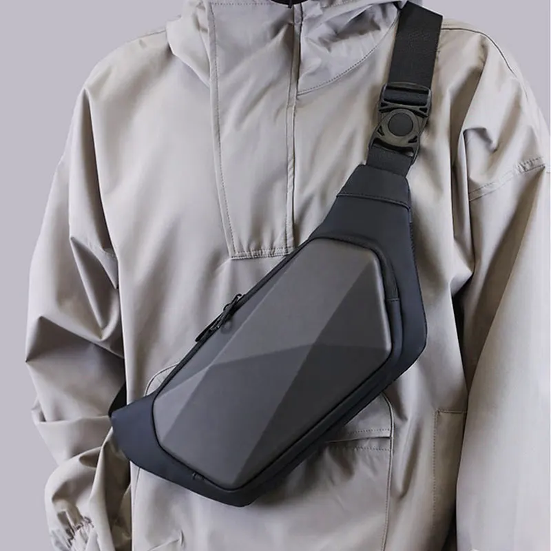 newest men anti theft chest bag shoulder waist bag hard shell water-repellent crossbody chest bag commuter small backpack