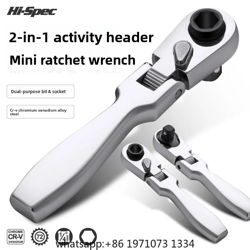 Hi-Spec 2 in 1 Mini Ratchet Wrench 1 4 Inch Quick Release Socket Bit Driver Adjustable Head Compact Tool Kit for Home Repair Use