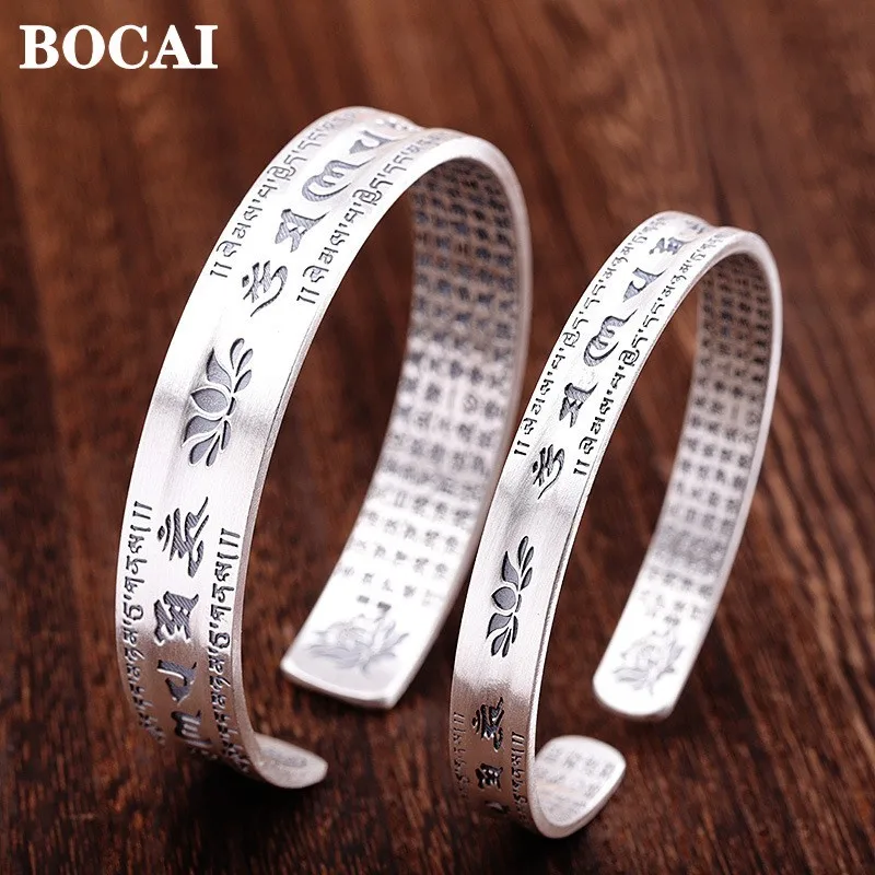 

New solid S990 sterling silver jewelry Thai silver and golden plum couple models Sanskrit mantra bracelet, good luck and peace