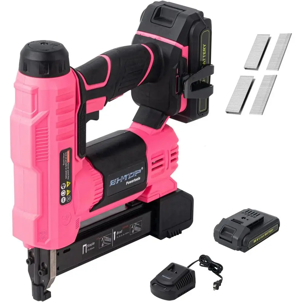 

20V Cordless 2 in 1 Stapler Kit, 18 Gauge Heavy Duty Nail Gun with 2.0A Rechargeable Battery, 2500 Brad Nails and 500 Staples in