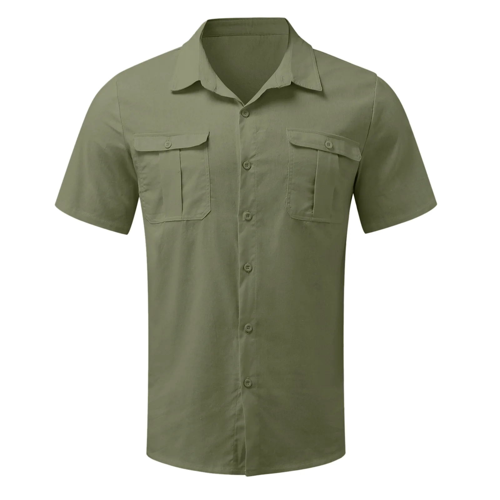 Summer Men Short-Sleeved Shirts Men Solid Color Stand Collar Shirts Men Business Casual Beach Tops Male Lightweight Shirts M-5Xl