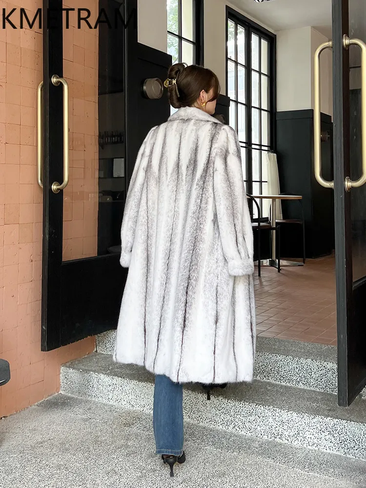 KMETRAM, chaqueta de piel de visón cruzada de 100% de terciopelo púrpura para mujer, abrigo largo de lujo de piel de visón auténtica, ropa de invierno para mujer, 2025 шу onder