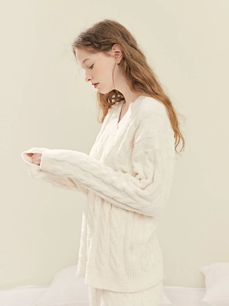 French Style Soft Pajamas Women's Autumn Winter Pullover Chenille Warm Thickened Fashion Knitted Outer Wearing Home Clothes