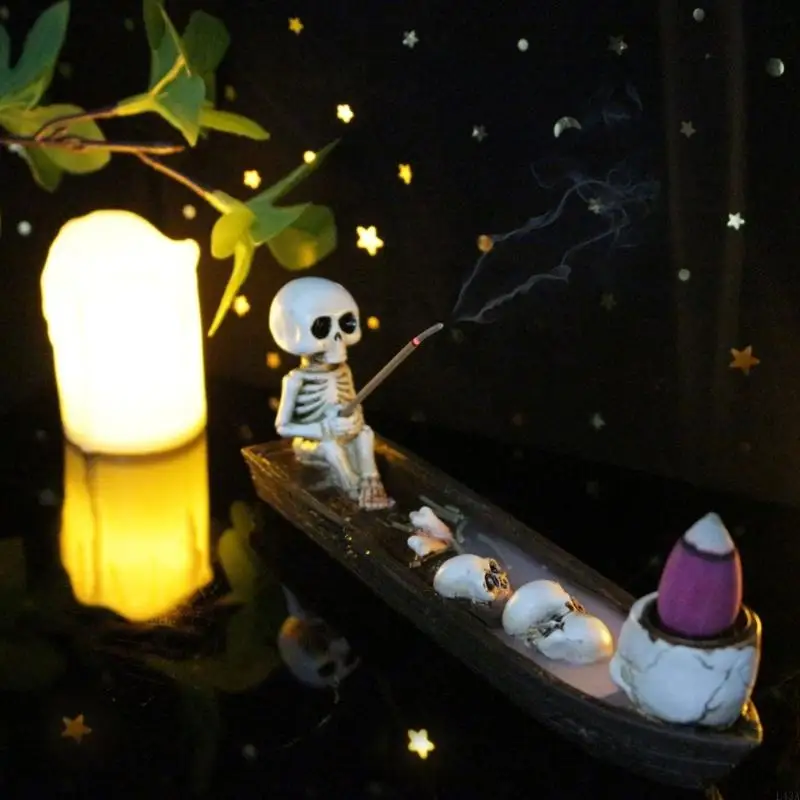 L43A Backflow Incenses Burners Resins Skull Boats Statues Halloween Incenses Holder view 5