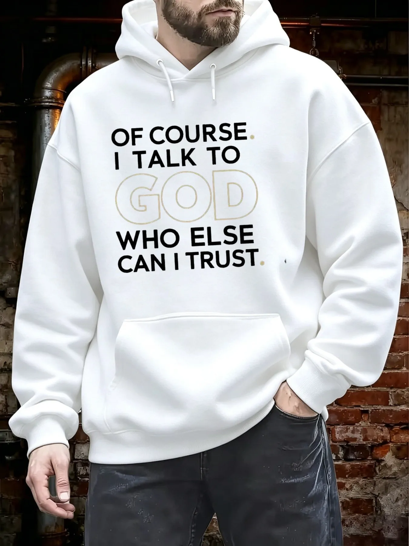 [Multicolor Printed Hoodie]Men's Funny Of Course I Talk to God Sweatshirt Religious Humor Graphic Pullover Hoodie with Pocket Casual Streetwear Essentials (Machine Washable) Perfect Gift for Men Women