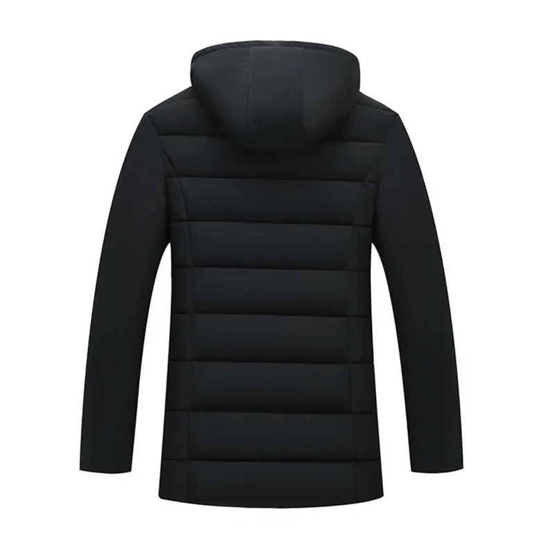 Winter Business Casual Hooded Parkas Men Warm Coats Windproof Solid Hat Detachable Zipper Outwear Male Thick Fashion Parka Coat