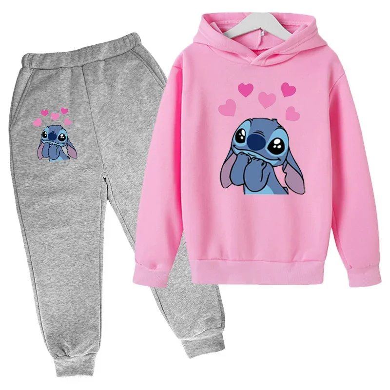 Kids Stitch Clothes Suit Warm Sweater Girl Hoodies Pullover Sweatshirt Pant Winter Spring Girl Boy Tracksuit Children Sportswear