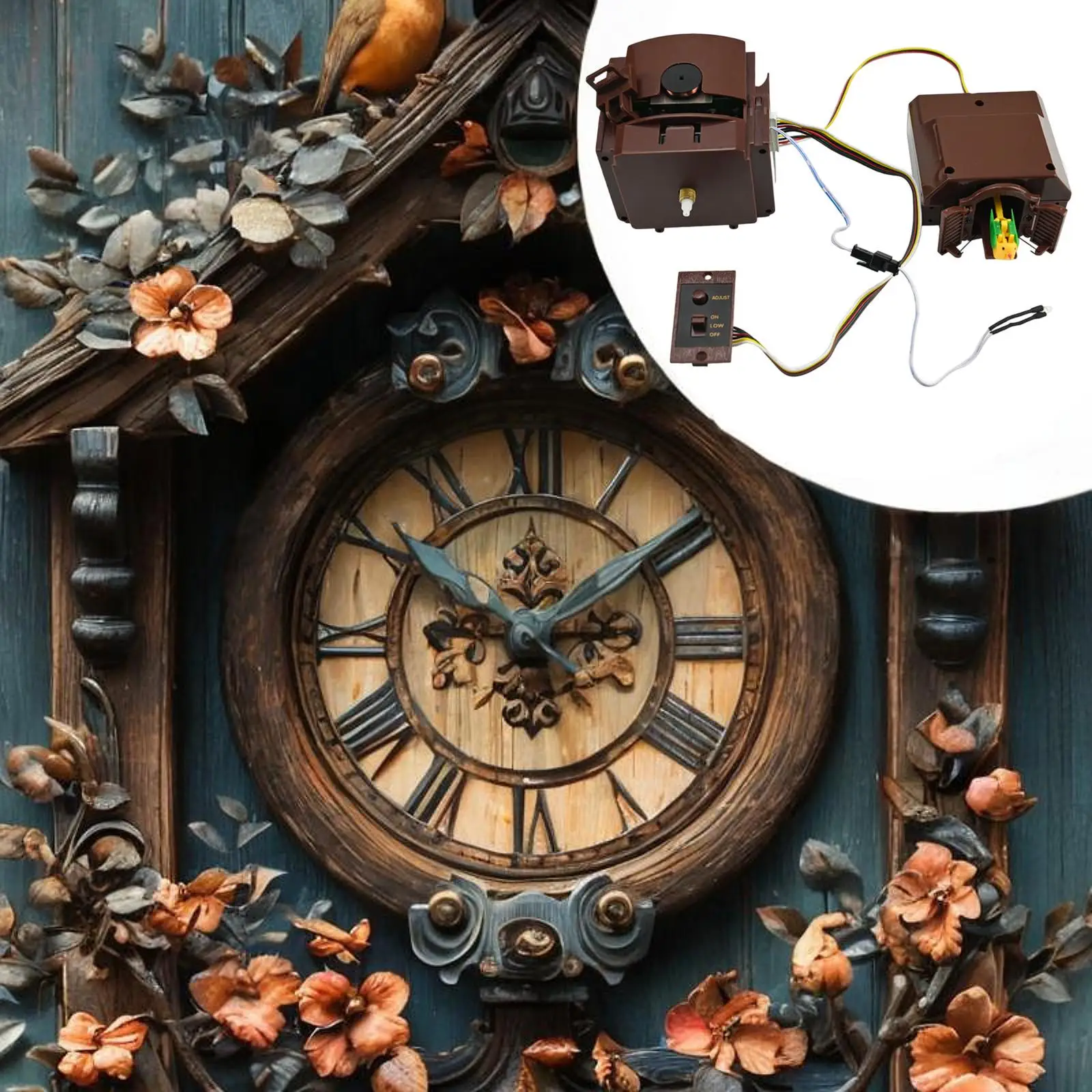 DIY Wall Clock Movement Repair Kit Cuckoo Clock Mechanism with Bird Sound Silent Operation for Living Room