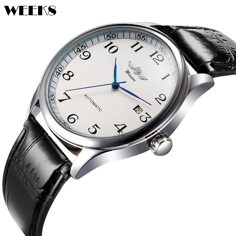 Classic Brand Men Automatic Mechanical Watch Genuine Leather Band Self Winding Watches Male Wristwatch Business Man Simple Clock