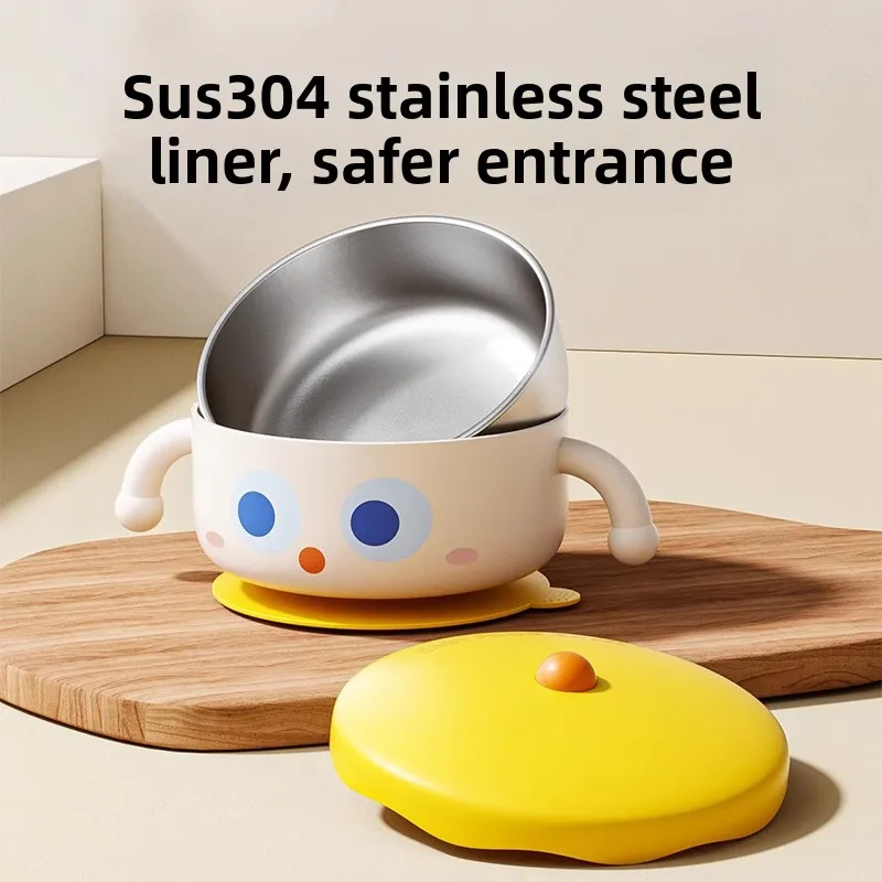 Insulated Baby Bowl with Strong Suction & Lid, 304 Stainless Steel Toddler Feeding Set for 6M-3Y, BPA-Free Leakproof