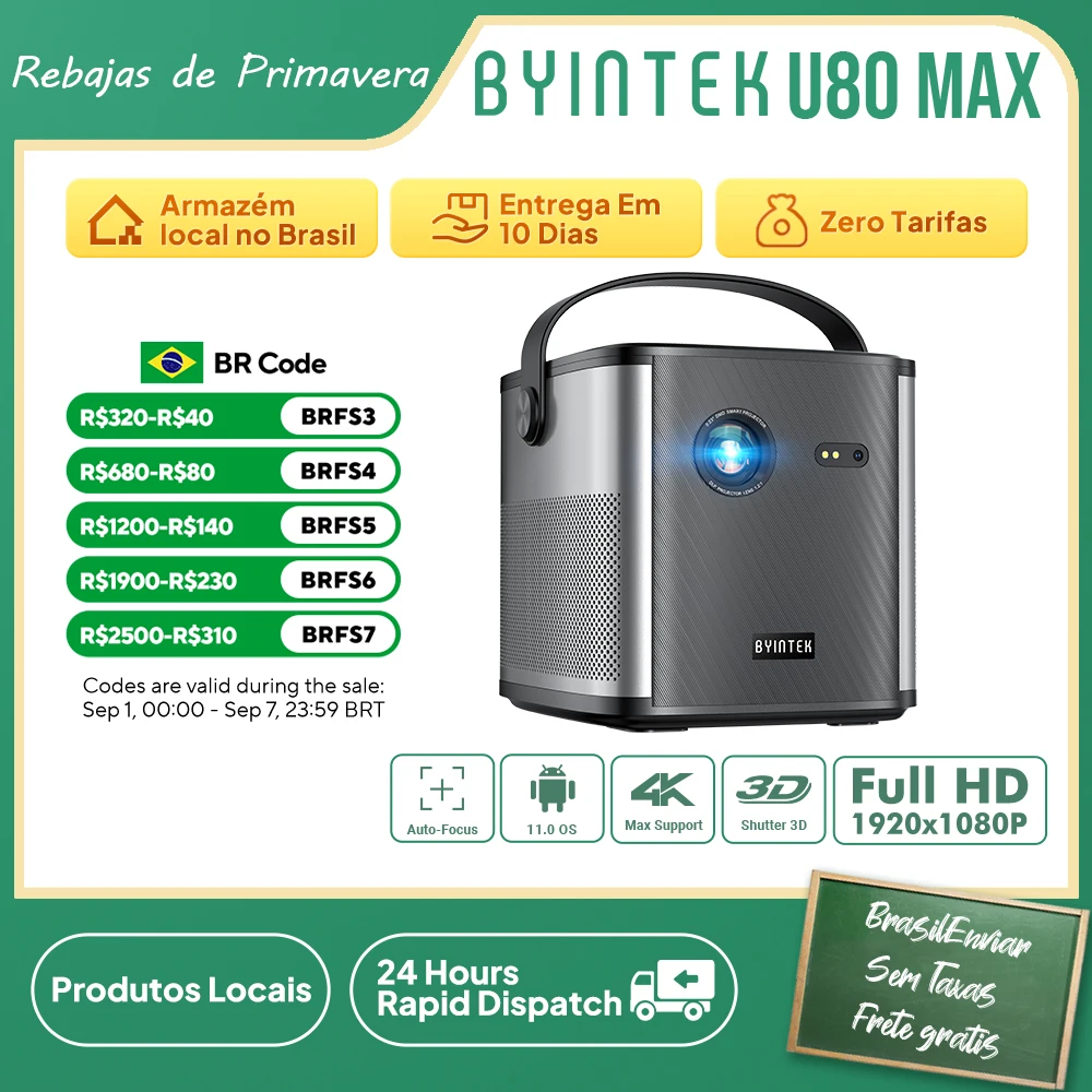 Byintek U80 Max Book 2 - Projetor DLP 2500 ANSI com GoogleTV
