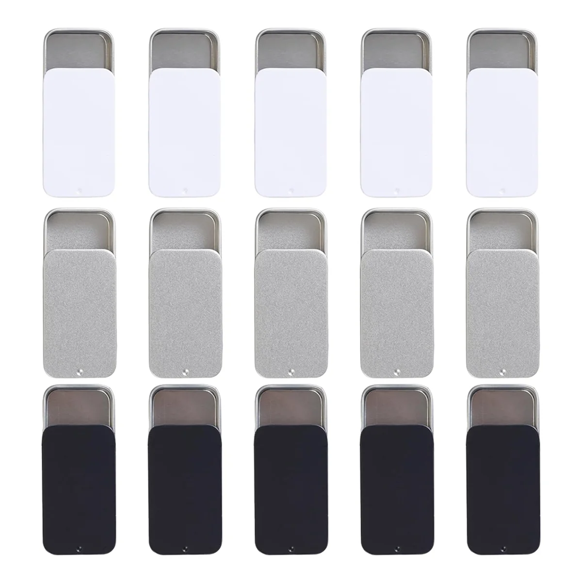 A77I 15 قطعة من حاويات القصدير العلوية المنزلقة صناديق تخزين حاويات معدنية صغيرة مع غطاء للعناصر الصغيرة (أسود أبيض فضي)