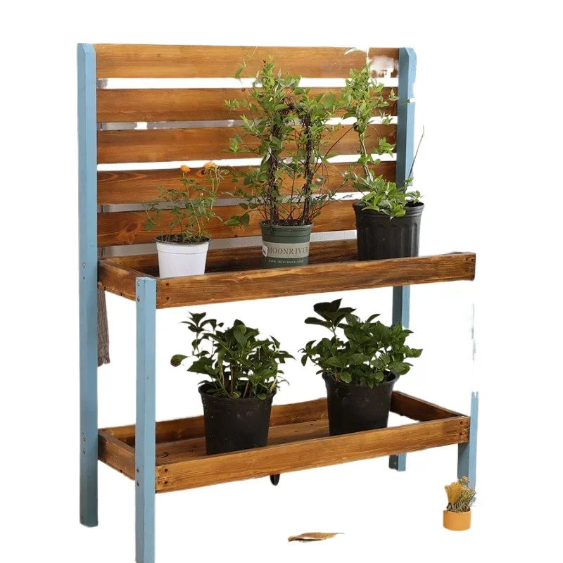 Preservative wood outdoor flower rack Floor-to-ceiling outdoor terrace Balcony Garden arrangement Gardening pastoral style rack