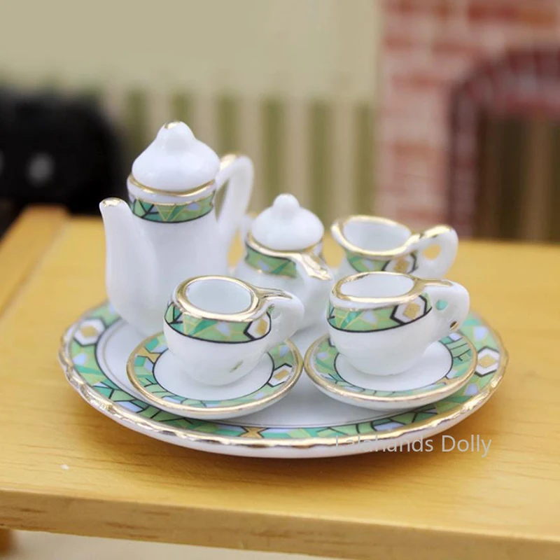 

Dollhouse Mini Ceramic Tea Set Teacup Mini Food Play Scene Model for Doll House Miniature Kitchen Items Furniture Accessories