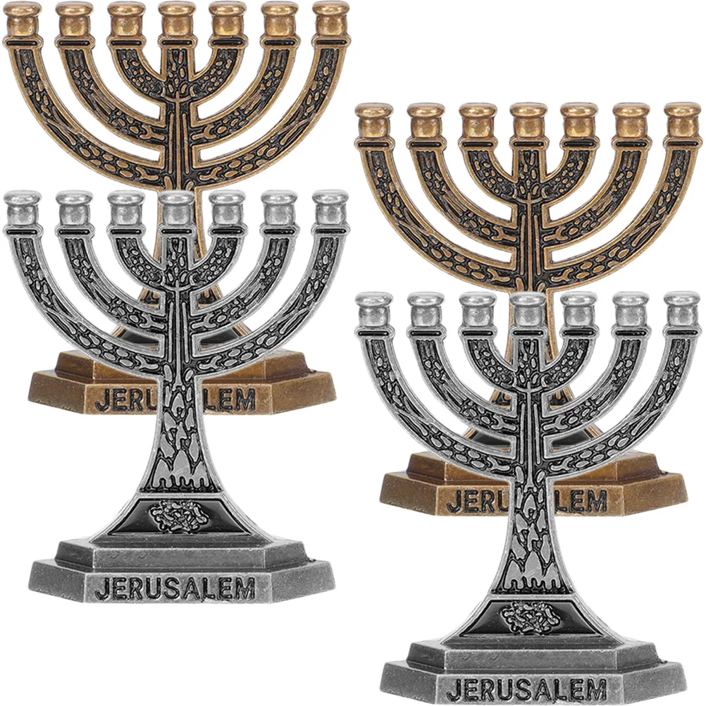 

4Pcs Vintage Holder Set Alloy Taper Candlestick 7-Branch Desktop Stand Decorative Ornament for Bedroom Dining