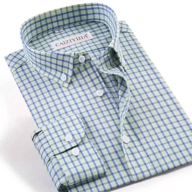 

Men's Plaid Button up irt Easy Care Fabric Long Sve Ne Design Autumn Winter Thiened Fce Special Wide Fit