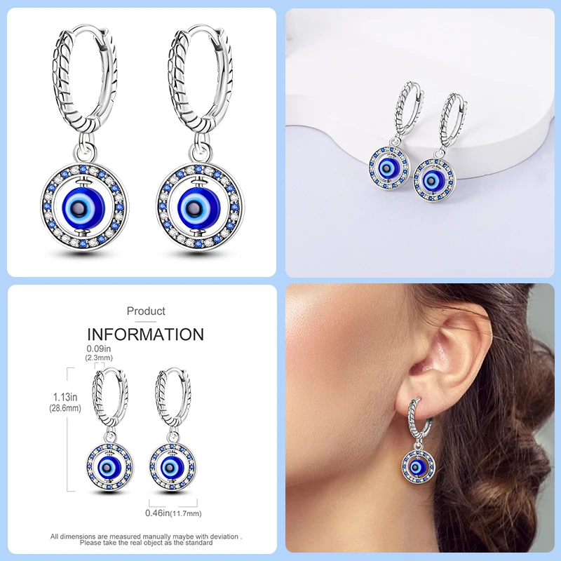 Fashion 925 Sterling Silver Butterfly Bee Rotating Eye Pendant Earrings For Women Dazzling Cubic Zircon Fine Party Jewelry Gifts