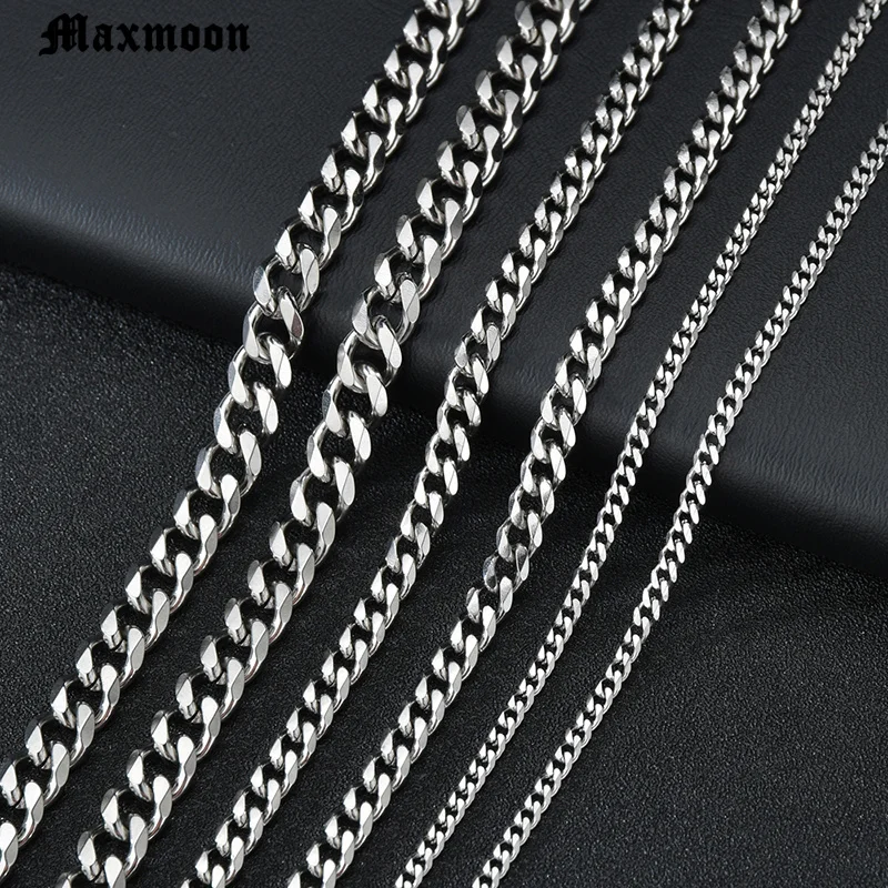 MAXMOON Mens Necklaces Chains Stainless Steel Black Gold Silver Color Necklace for Men Women Curb Cuban Jewelry 3/5/7mm