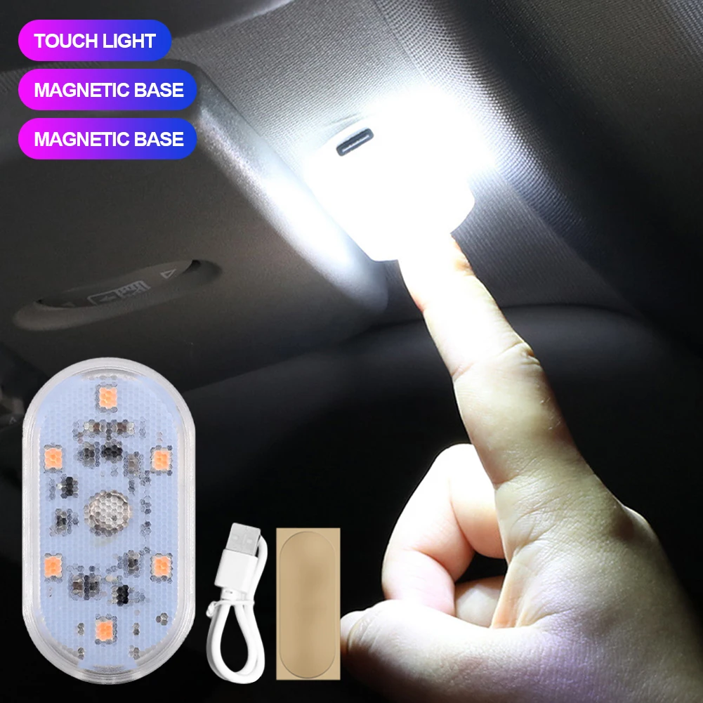 Mini Wireless LED Touch Light - USB Rechargeable Car Interior Lamp for Roof, Ceiling, Trunk & Storage Box | Auto Reading Light