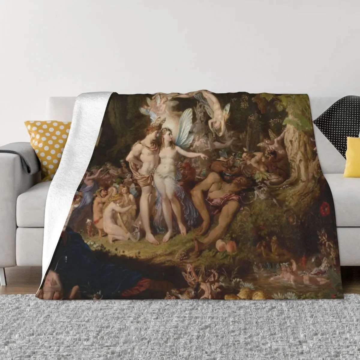 The Reconciliation of Oberon and Titania - Joseph Noel Paton Throw Blanket Decoratives Custom Sofa Quilt Blankets