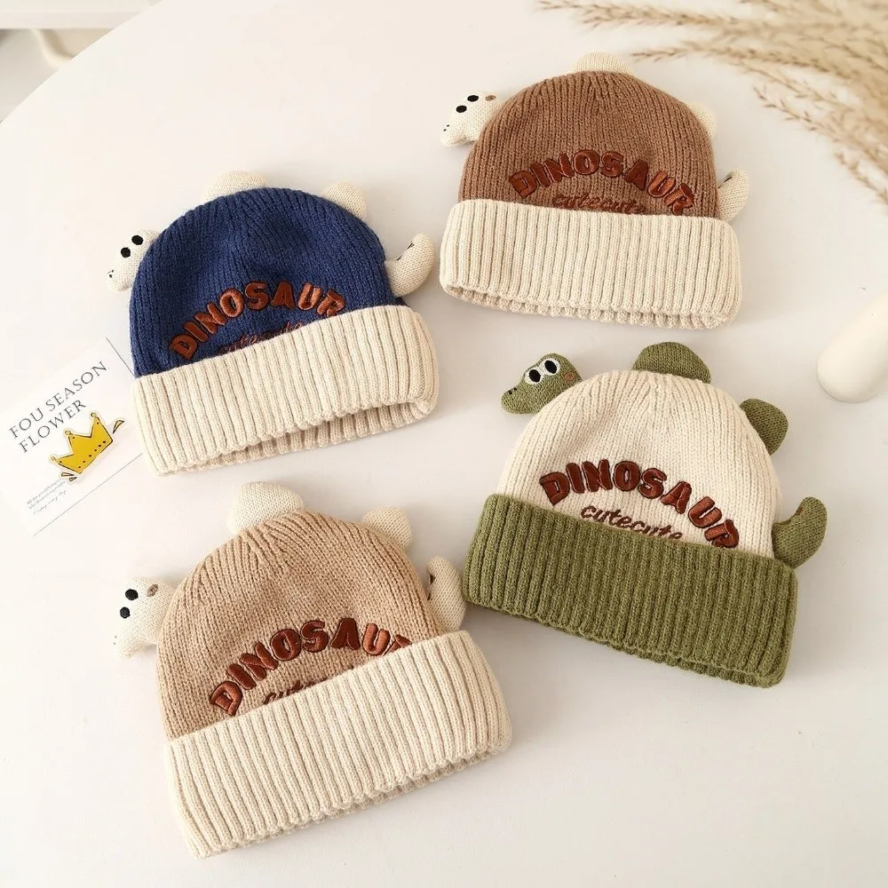 

New Cute Cartoon Dinosaur Kid Pullover Hat Cold Proof Warm Ear Protection Hat Windproof Thickned Knitted Hat Winter
