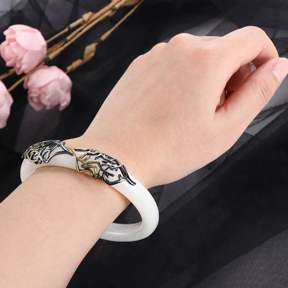 Chinese Imitation Hetian Jade  Bangles Lucky Transfer Moon Bracelets Love Between Fairy and Devil  Wristbands for Women