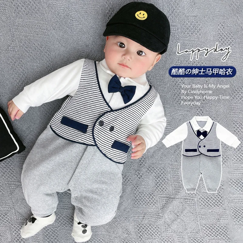 Autumn long sleeved thin fake two super stylish male baby gentleman British shooting clothes 아기 코스프레  한국 아기옷