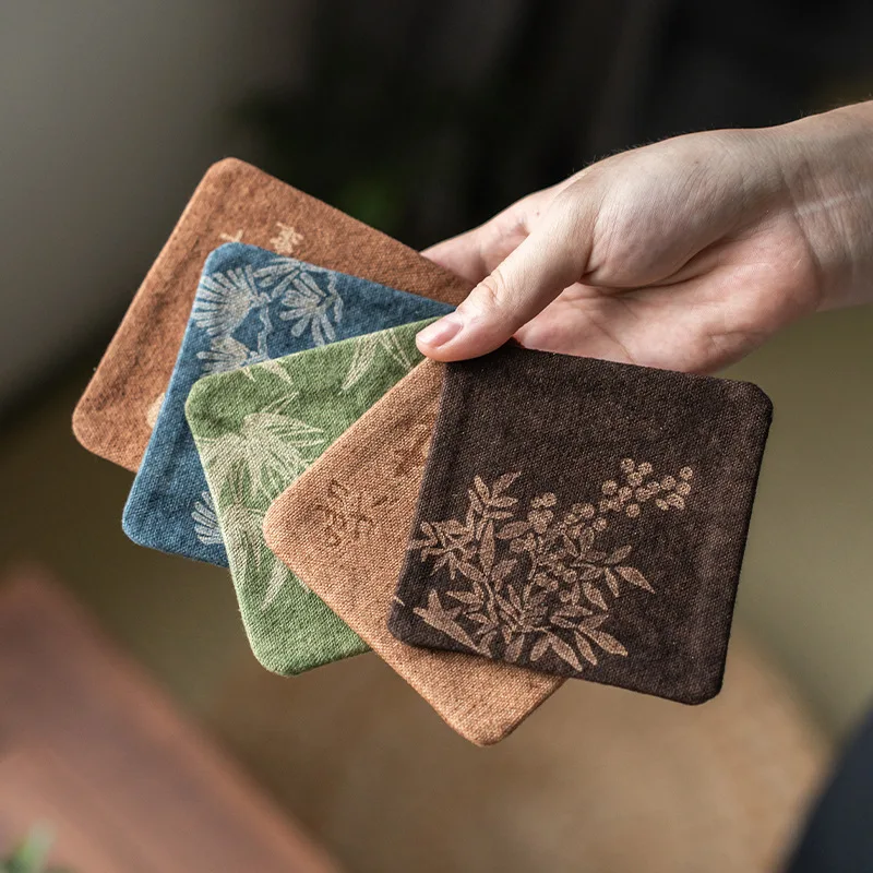 Vintage Watered Gauze Square Coasters Tie-dye Burn Flowers Non-slip Heat Insulation Placemats for Coffee Cups Teacup Holder Mats