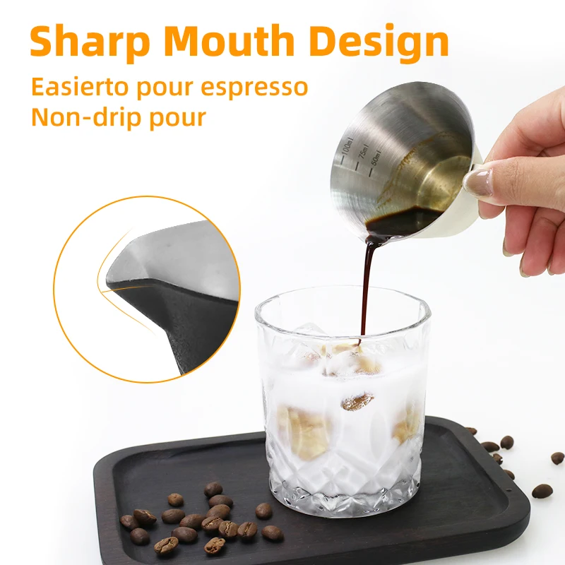 Espresso Measuring Cup 100ml Shot Extraction Pour Single Mouth Stainless Steel With Scales Home Kitchen Accessories Barista Tool