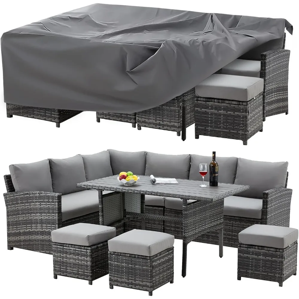 Patio Furniture Set with Waterproof Cover, 7 Pieces Outdoor Sectional Sofa Conversation Set All Weather Wicker Rattan