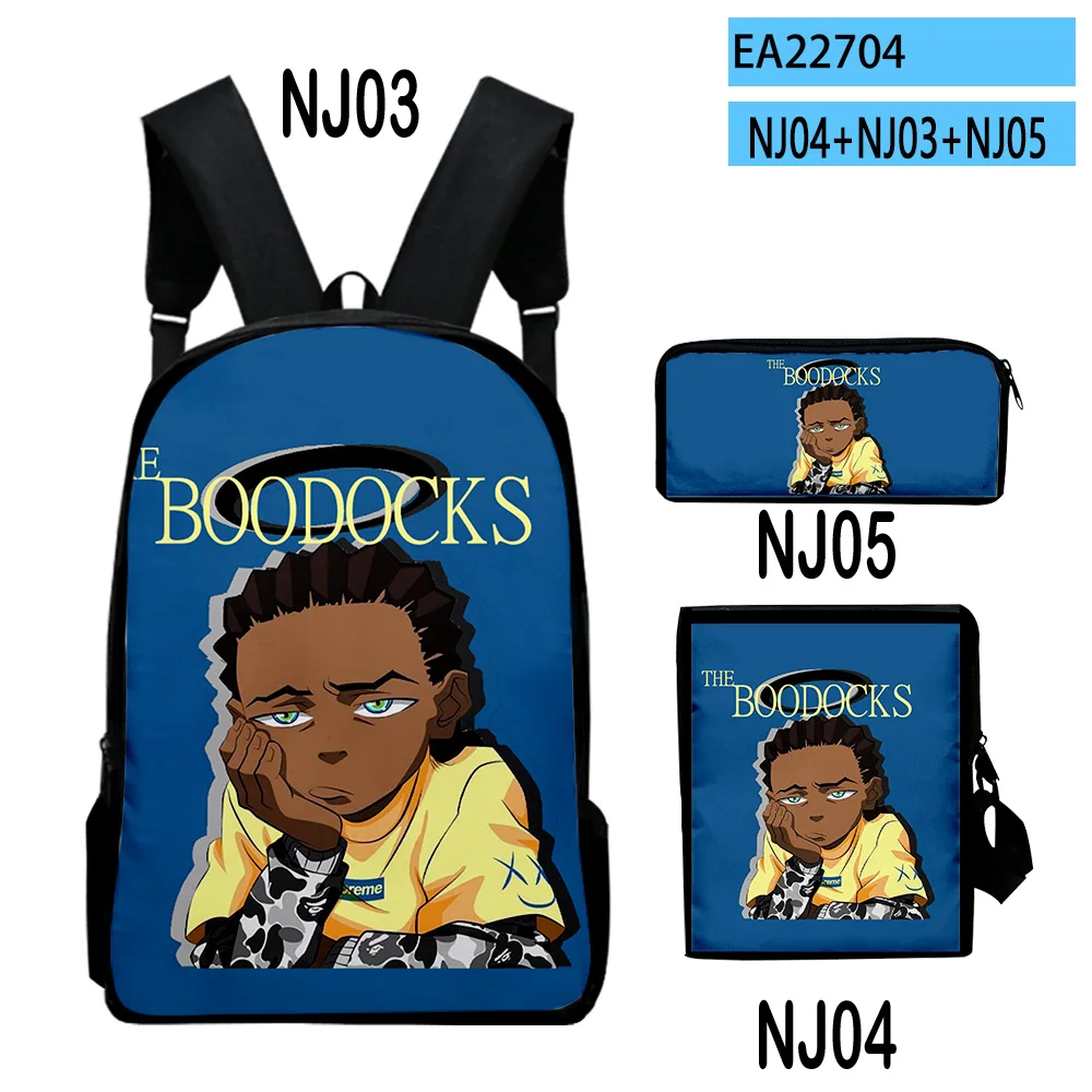 Classic Popular The Boondocks 3D Print 3pcs/Set pupil School Bags Laptop Daypack Backpack Inclined shoulder bag Pencil Case